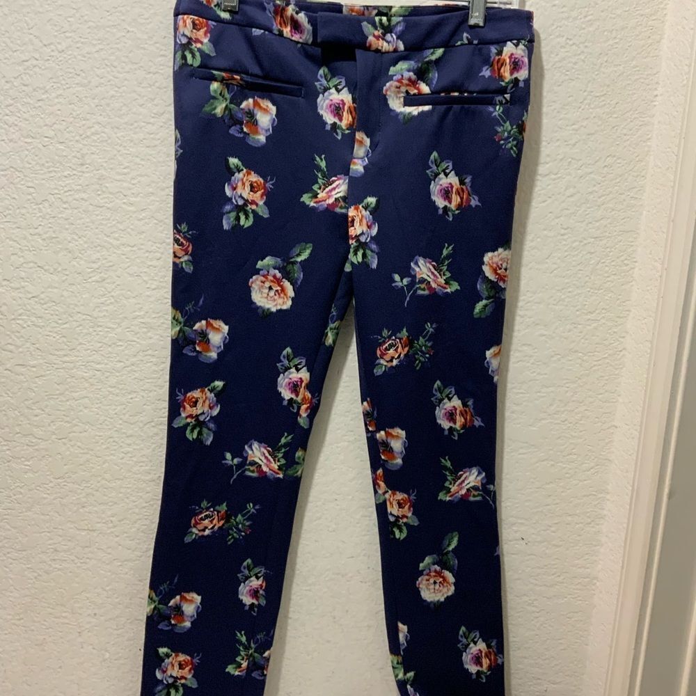 Zara Woman's Blue Floral Pencil Pants Mid Rise Size small